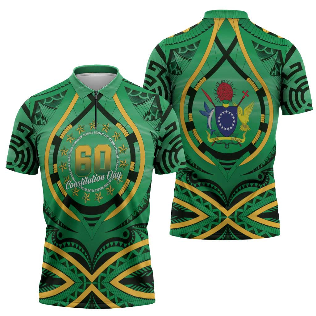 Cook Islands Constitution Day Zipper Polo Shirt 60th Anniversary LT05 - Polynesian Pride