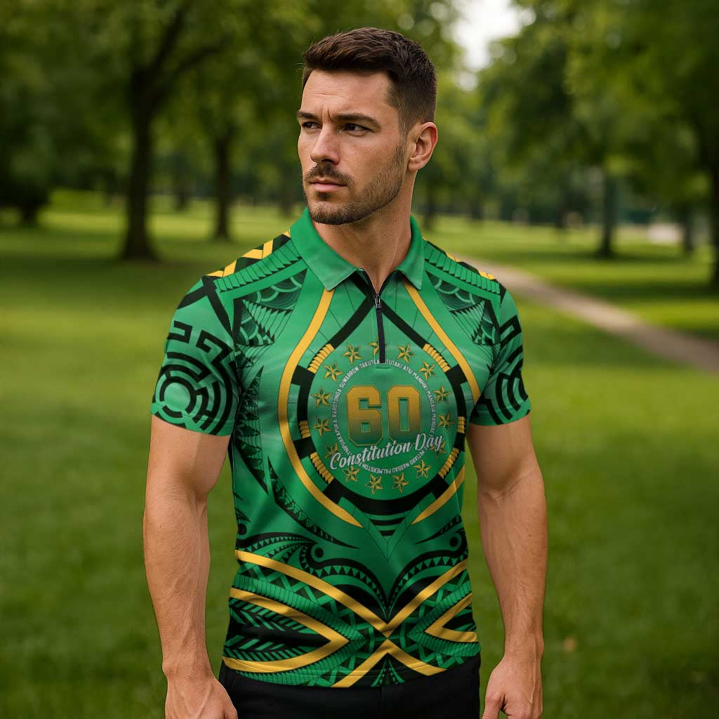 Cook Islands Constitution Day Zipper Polo Shirt 60th Anniversary LT05 - Polynesian Pride