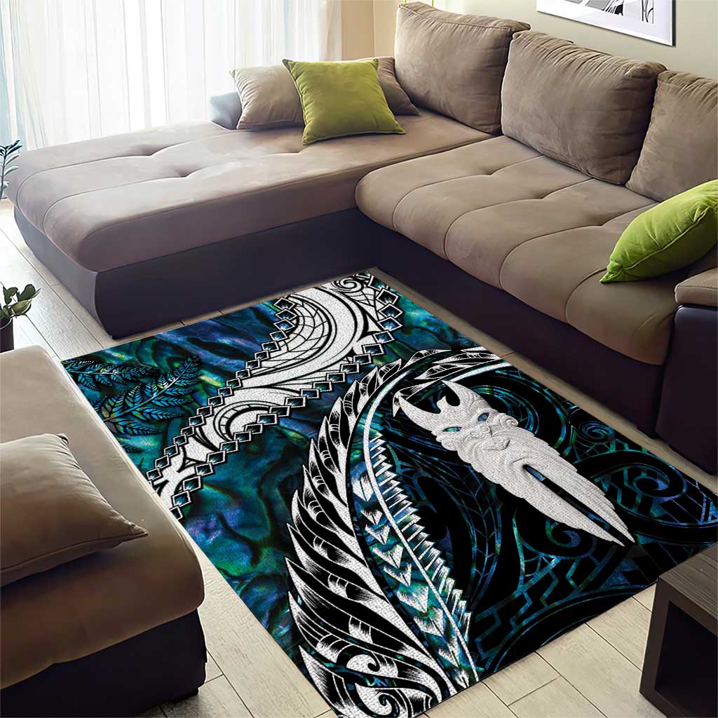New Zealand Aotearoa Area Rug Maori Hei Rehua Paua Shell Glitter Green LT05 - Polynesian Pride
