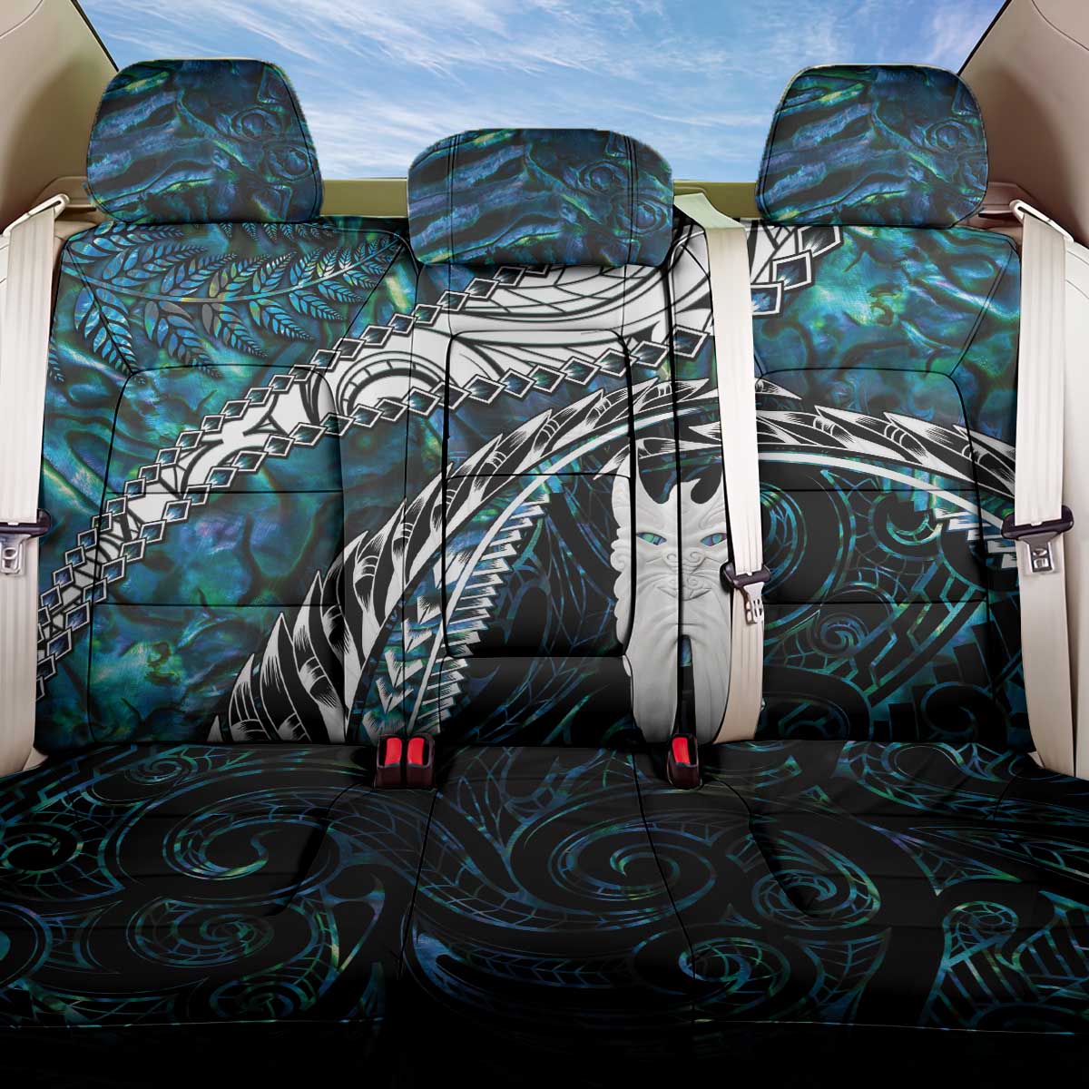 New Zealand Aotearoa Back Car Seat Cover Maori Hei Rehua Paua Shell Glitter Green LT05 One Size Green - Polynesian Pride