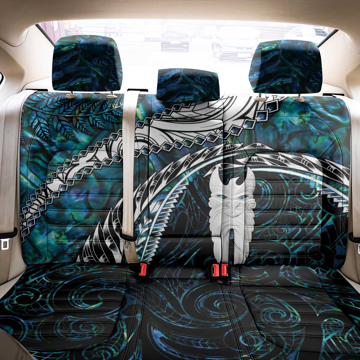 New Zealand Aotearoa Back Car Seat Cover Maori Hei Rehua Paua Shell Glitter Green LT05 - Polynesian Pride