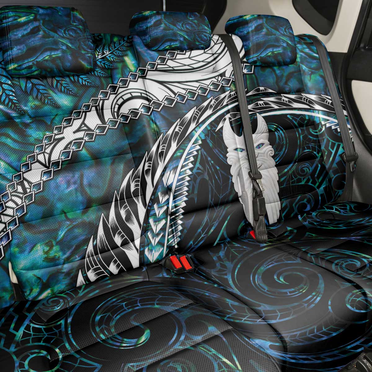 New Zealand Aotearoa Back Car Seat Cover Maori Hei Rehua Paua Shell Glitter Green LT05 - Polynesian Pride