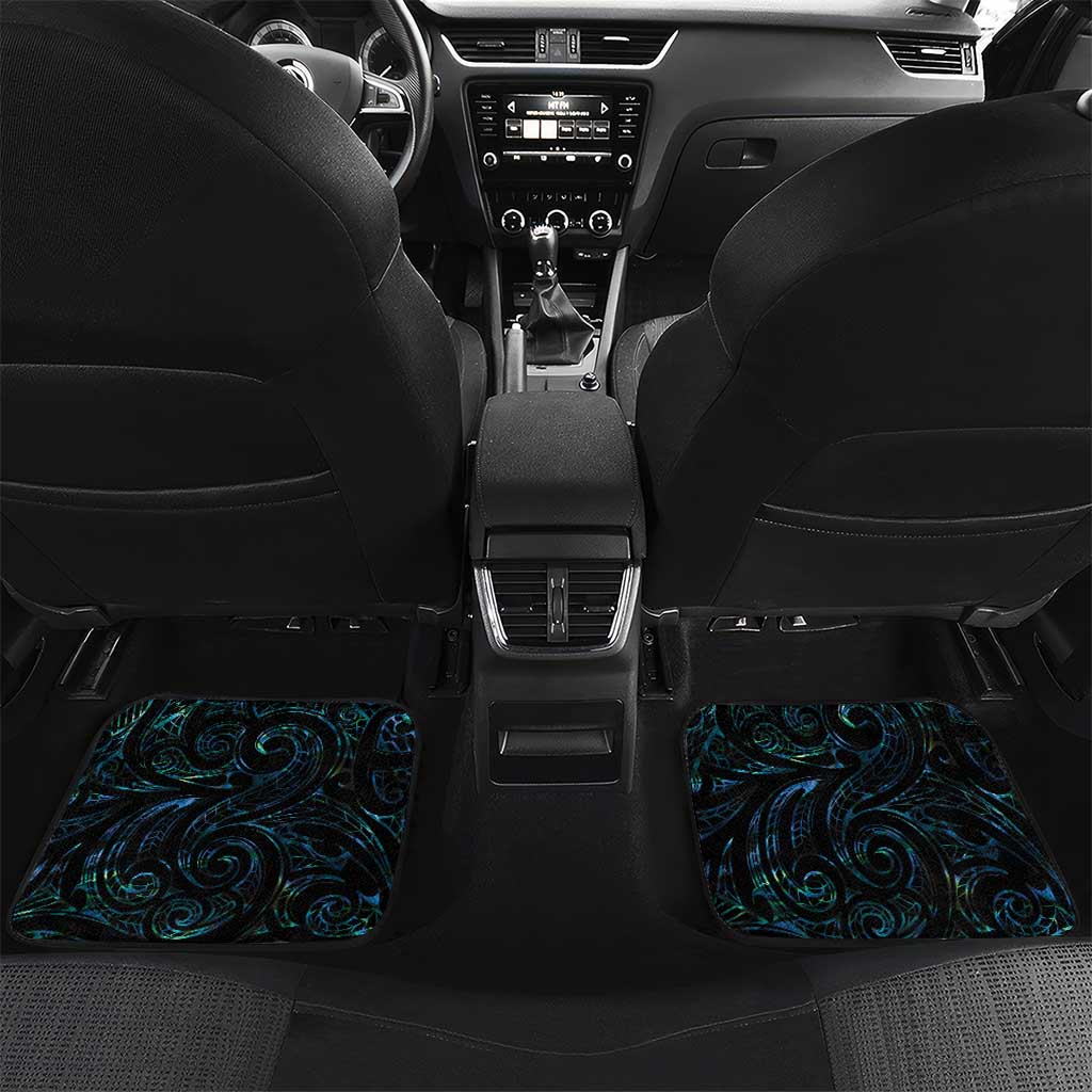 New Zealand Aotearoa Car Mats Maori Hei Rehua Paua Shell Glitter Green LT05 Set 2pcs - Back Green - Polynesian Pride