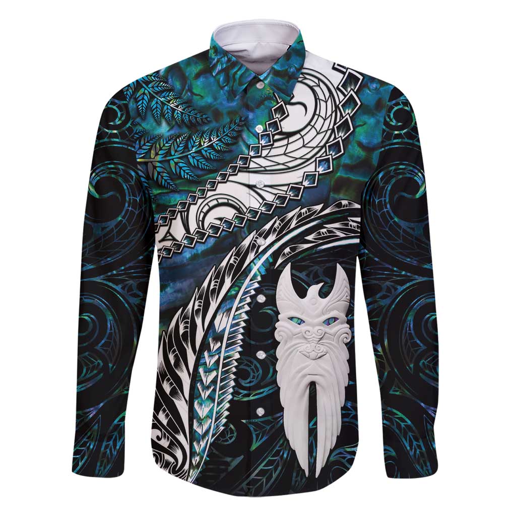 New Zealand Aotearoa Family Matching Long Sleeve Bodycon Dress and Hawaiian Shirt Maori Hei Rehua Paua Shell Glitter Green LT05 Dad's Shirt - Long Sleeve Green - Polynesian Pride