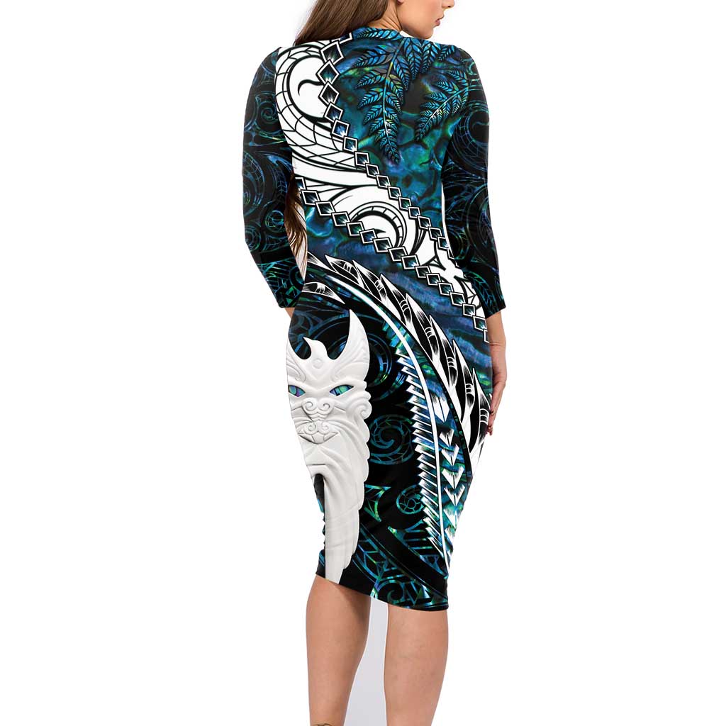 New Zealand Aotearoa Family Matching Long Sleeve Bodycon Dress and Hawaiian Shirt Maori Hei Rehua Paua Shell Glitter Green LT05 - Polynesian Pride