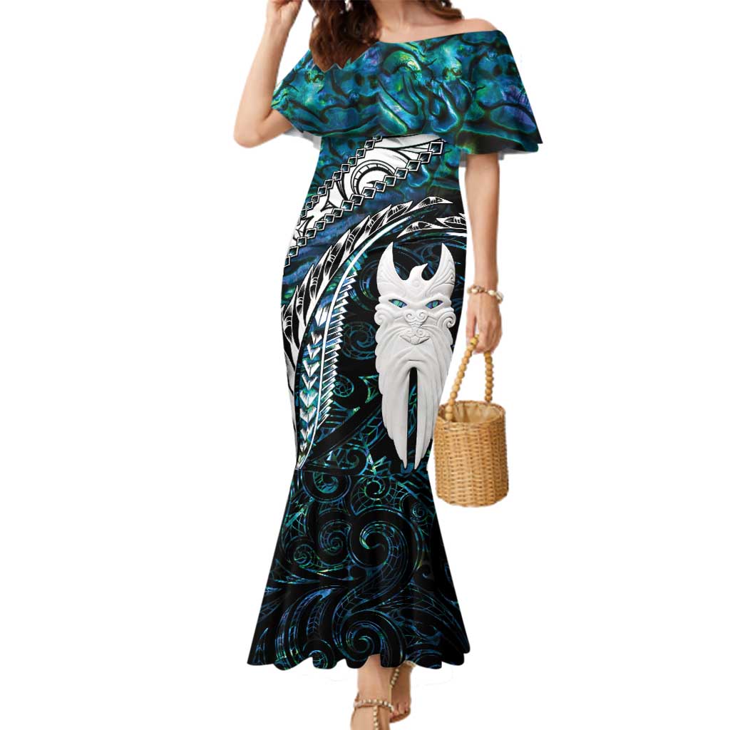 New Zealand Aotearoa Family Matching Mermaid Dress and Hawaiian Shirt Maori Hei Rehua Paua Shell Glitter Green LT05 Mom's Dress Green - Polynesian Pride