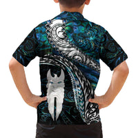 New Zealand Aotearoa Family Matching Off The Shoulder Long Sleeve Dress and Hawaiian Shirt Maori Hei Rehua Paua Shell Glitter Green LT05 - Polynesian Pride