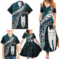 New Zealand Aotearoa Family Matching Summer Maxi Dress and Hawaiian Shirt Maori Hei Rehua Paua Shell Glitter Green LT05 - Polynesian Pride
