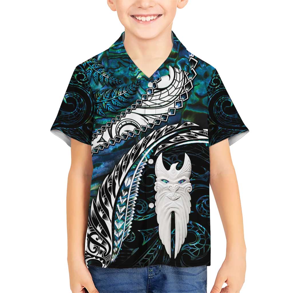 New Zealand Aotearoa Kid Hawaiian Shirt Maori Hei Rehua Paua Shell Glitter Green LT05 Kid Green - Polynesian Pride