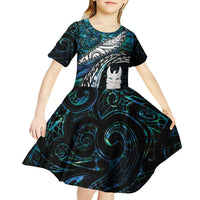 New Zealand Aotearoa Kid Short Sleeve Dress Maori Hei Rehua Paua Shell Glitter Green LT05 - Polynesian Pride