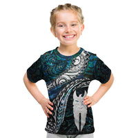 New Zealand Aotearoa Kid T Shirt Maori Hei Rehua Paua Shell Glitter Green LT05 Green - Polynesian Pride