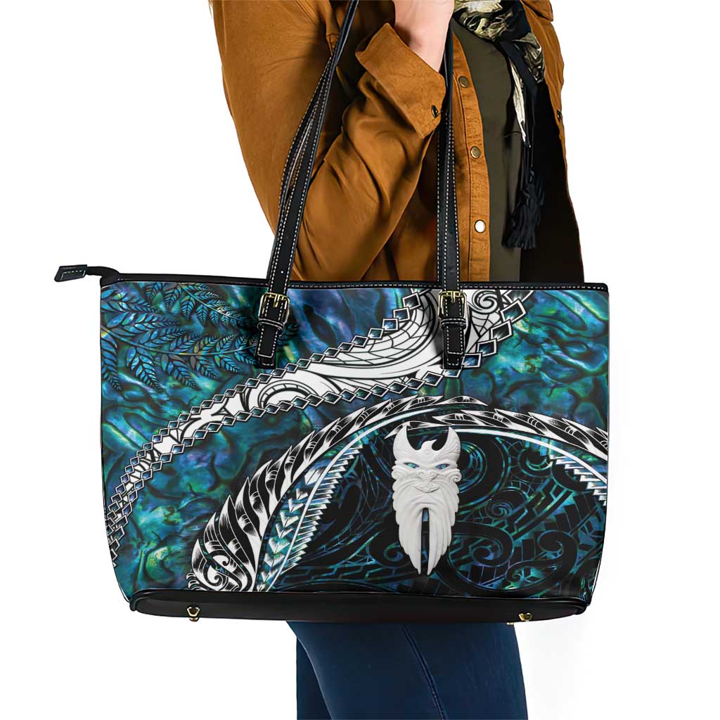 New Zealand Aotearoa Leather Tote Bag Maori Hei Rehua Paua Shell Glitter Green LT05 - Polynesian Pride