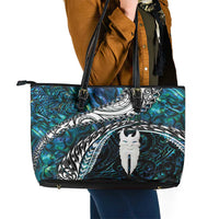 New Zealand Aotearoa Leather Tote Bag Maori Hei Rehua Paua Shell Glitter Green LT05 - Polynesian Pride
