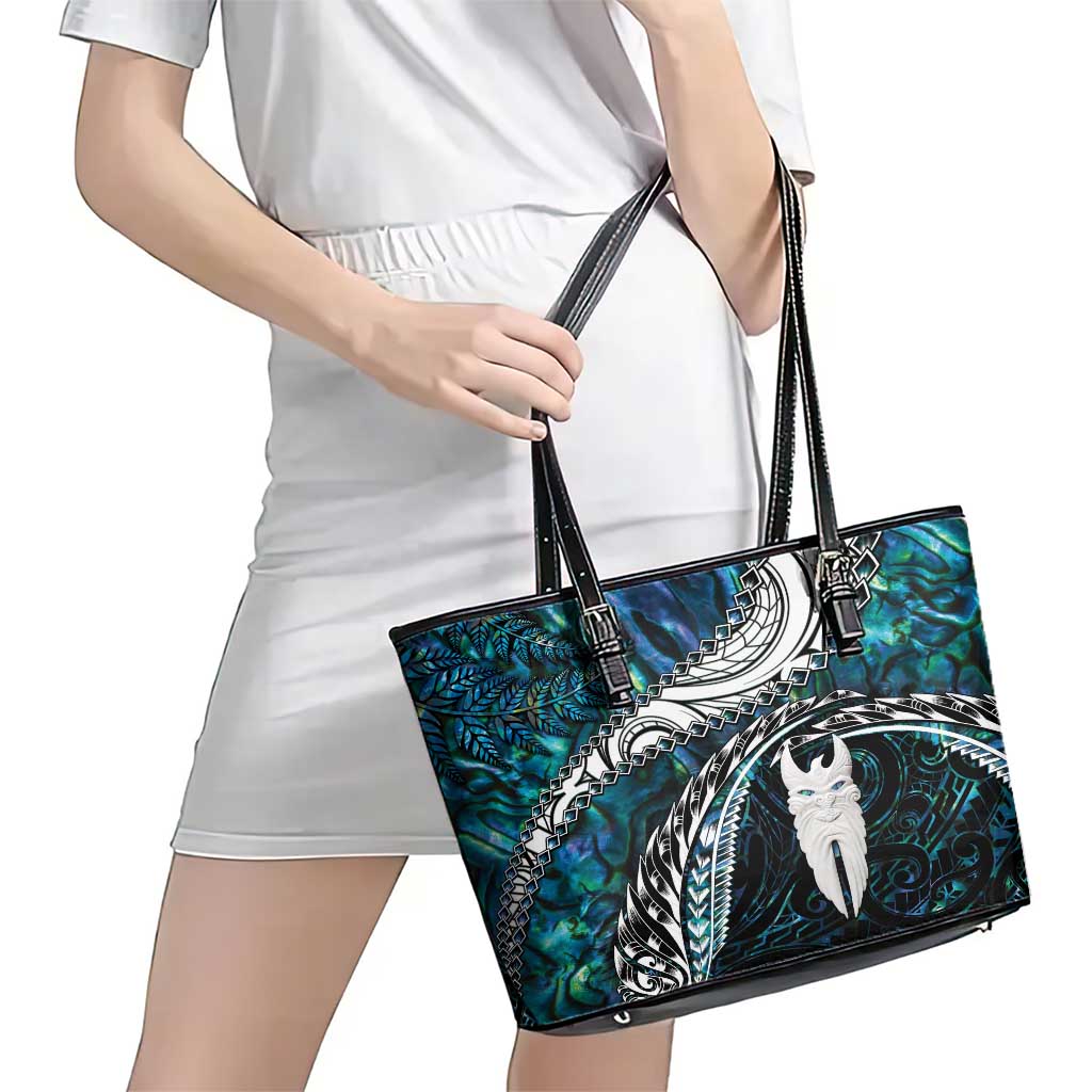New Zealand Aotearoa Leather Tote Bag Maori Hei Rehua Paua Shell Glitter Green LT05 - Polynesian Pride