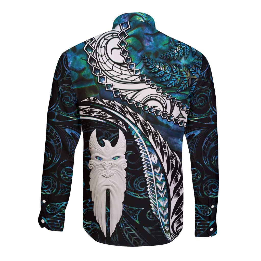 New Zealand Aotearoa Long Sleeve Button Shirt Maori Hei Rehua Paua Shell Glitter Green LT05 - Polynesian Pride