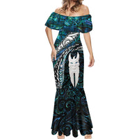 New Zealand Aotearoa Mermaid Dress Maori Hei Rehua Paua Shell Glitter Green LT05 - Polynesian Pride
