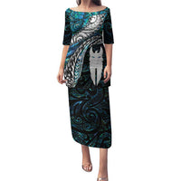 New Zealand Aotearoa Puletasi Maori Hei Rehua Paua Shell Glitter Green LT05 Long Dress Green - Polynesian Pride