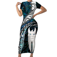 New Zealand Aotearoa Short Sleeve Bodycon Dress Maori Hei Rehua Paua Shell Glitter Green LT05 Long Dress Green - Polynesian Pride