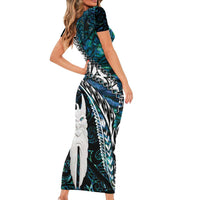 New Zealand Aotearoa Short Sleeve Bodycon Dress Maori Hei Rehua Paua Shell Glitter Green LT05 - Polynesian Pride