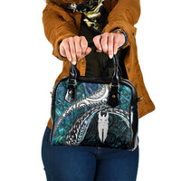 New Zealand Aotearoa Shoulder Handbag Maori Hei Rehua Paua Shell Glitter Green LT05 One Size Green - Polynesian Pride