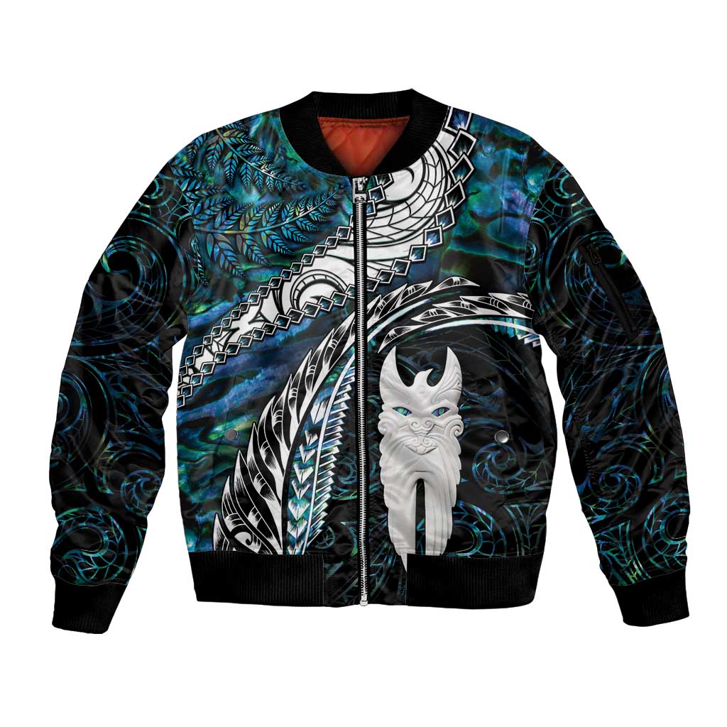New Zealand Aotearoa Sleeve Zip Bomber Jacket Maori Hei Rehua Paua Shell Glitter Green LT05 Unisex Green - Polynesian Pride