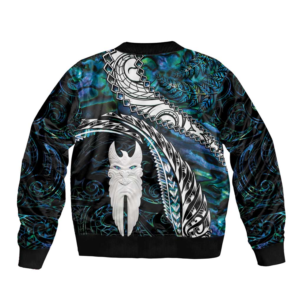New Zealand Aotearoa Sleeve Zip Bomber Jacket Maori Hei Rehua Paua Shell Glitter Green LT05 - Polynesian Pride