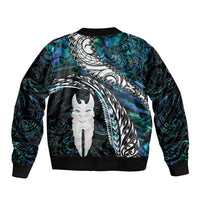 New Zealand Aotearoa Sleeve Zip Bomber Jacket Maori Hei Rehua Paua Shell Glitter Green LT05 - Polynesian Pride