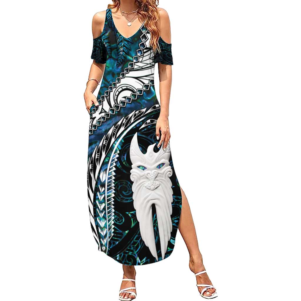 New Zealand Aotearoa Summer Maxi Dress Maori Hei Rehua Paua Shell Glitter Green LT05 Women Green - Polynesian Pride