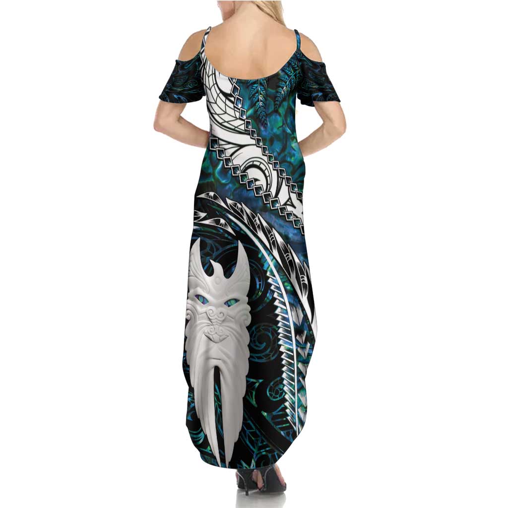 New Zealand Aotearoa Summer Maxi Dress Maori Hei Rehua Paua Shell Glitter Green LT05 - Polynesian Pride