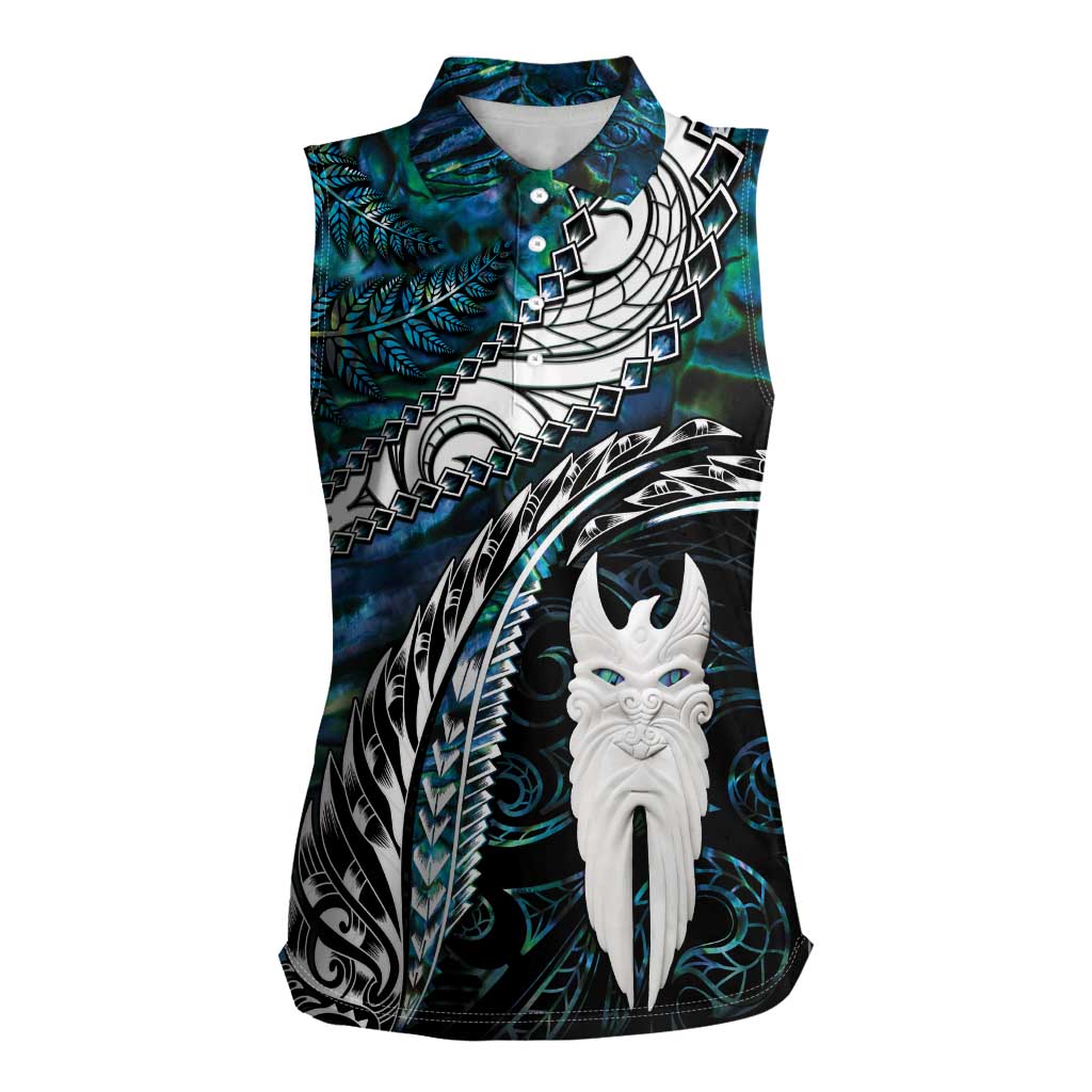 New Zealand Aotearoa Women Sleeveless Polo Shirt Maori Hei Rehua Paua Shell Glitter Green LT05 Female Green - Polynesian Pride