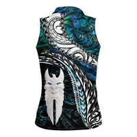New Zealand Aotearoa Women Sleeveless Polo Shirt Maori Hei Rehua Paua Shell Glitter Green LT05 - Polynesian Pride