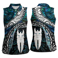 New Zealand Aotearoa Women Sleeveless Polo Shirt Maori Hei Rehua Paua Shell Glitter Green LT05 - Polynesian Pride