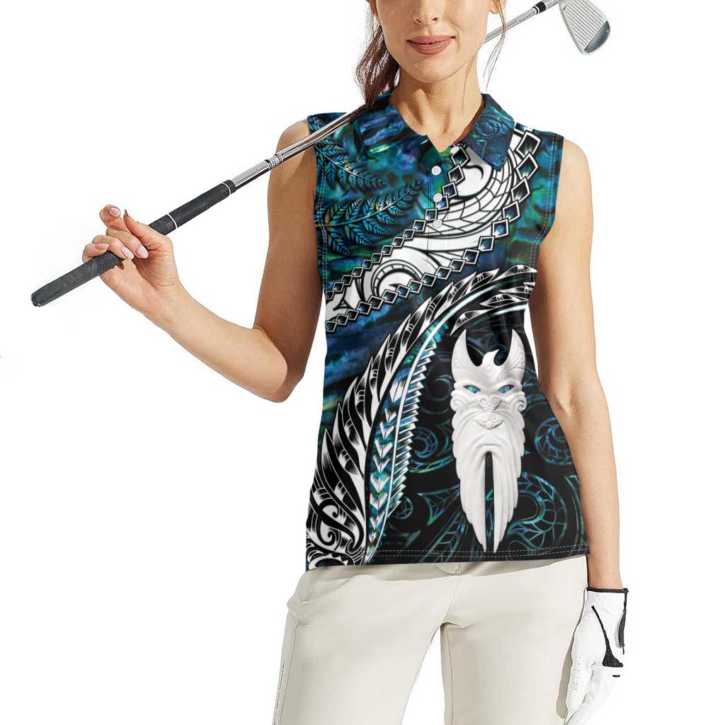 New Zealand Aotearoa Women Sleeveless Polo Shirt Maori Hei Rehua Paua Shell Glitter Green LT05 - Polynesian Pride