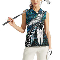New Zealand Aotearoa Women Sleeveless Polo Shirt Maori Hei Rehua Paua Shell Glitter Green LT05 - Polynesian Pride