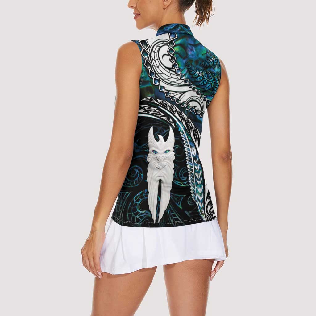 New Zealand Aotearoa Women Sleeveless Polo Shirt Maori Hei Rehua Paua Shell Glitter Green LT05 - Polynesian Pride