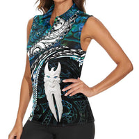 New Zealand Aotearoa Women Sleeveless Polo Shirt Maori Hei Rehua Paua Shell Glitter Green LT05 - Polynesian Pride