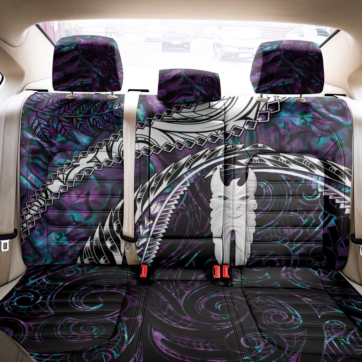 New Zealand Aotearoa Back Car Seat Cover Maori Hei Rehua Paua Shell Glitter Purple LT05 - Polynesian Pride