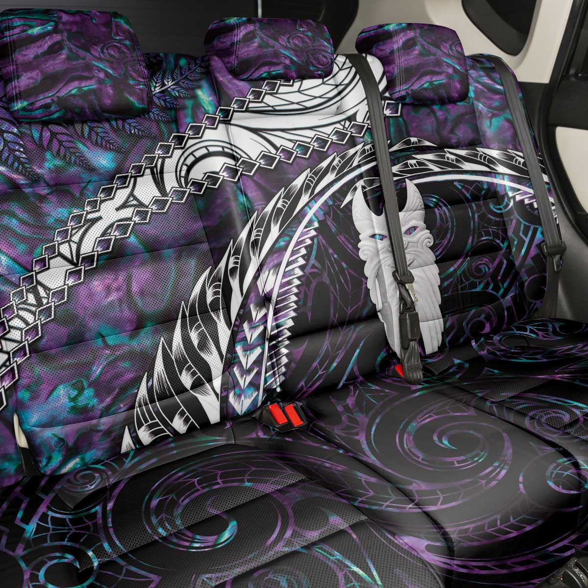 New Zealand Aotearoa Back Car Seat Cover Maori Hei Rehua Paua Shell Glitter Purple LT05 - Polynesian Pride