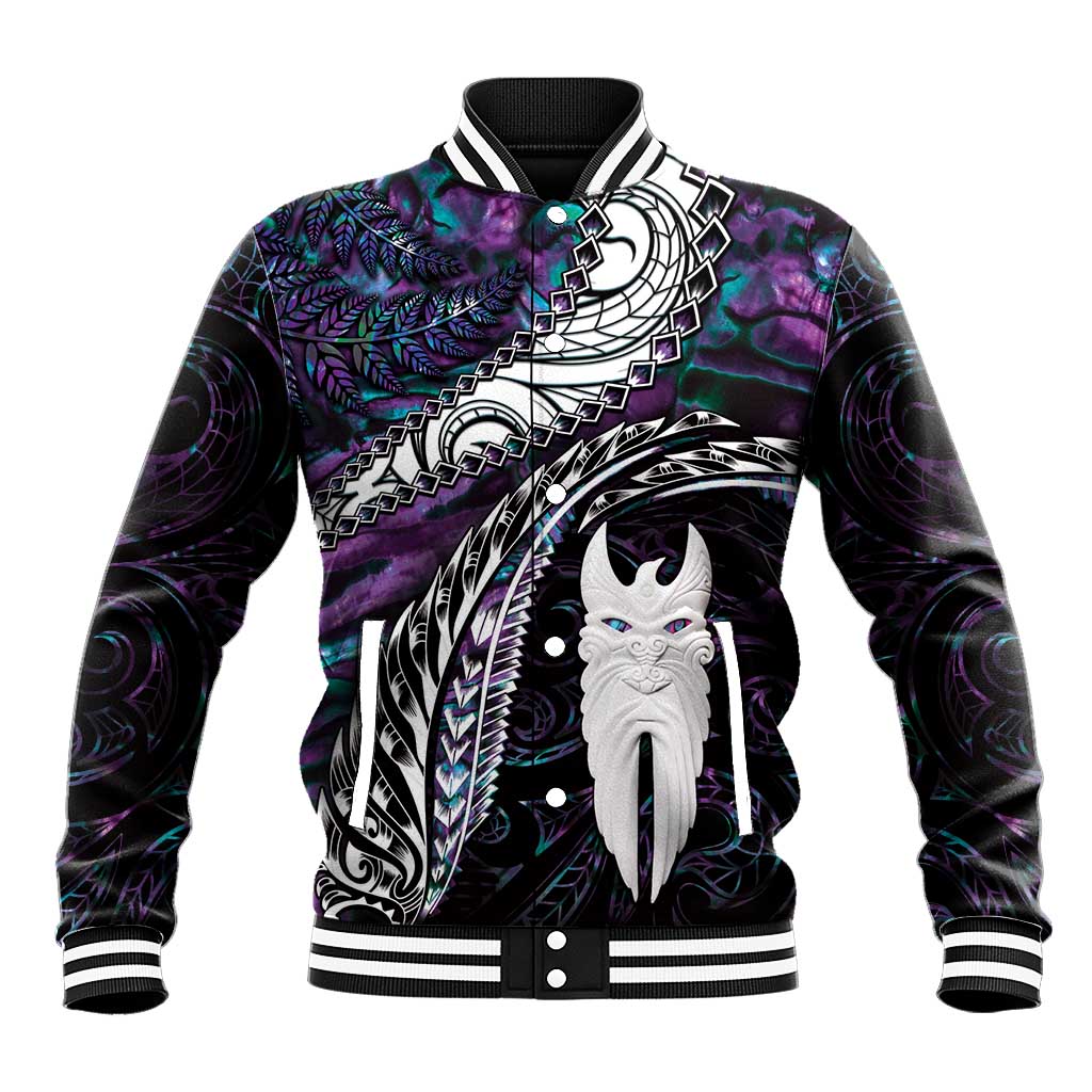 New Zealand Aotearoa Baseball Jacket Maori Hei Rehua Paua Shell Glitter Purple LT05 Unisex Purple - Polynesian Pride