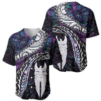New Zealand Aotearoa Baseball Jersey Maori Hei Rehua Paua Shell Glitter Purple LT05 - Polynesian Pride