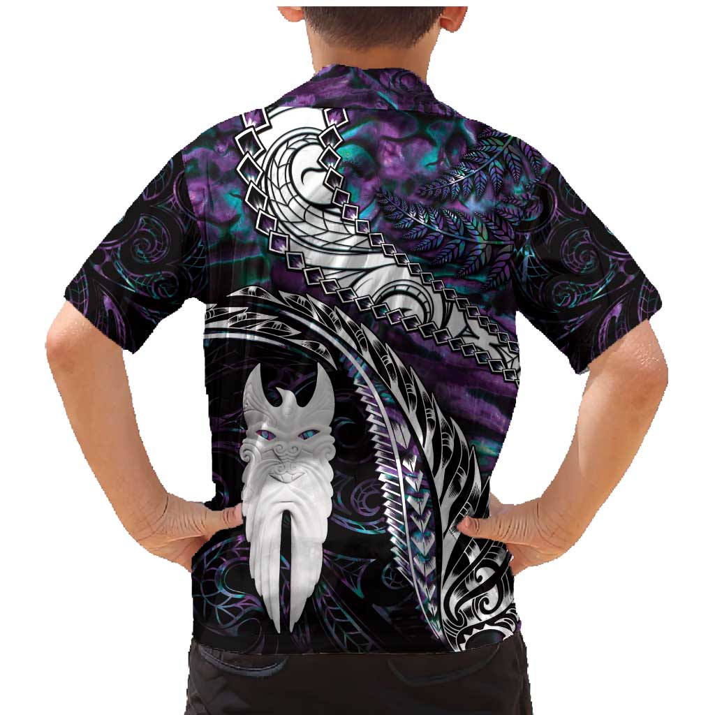 New Zealand Aotearoa Family Matching Mermaid Dress and Hawaiian Shirt Maori Hei Rehua Paua Shell Glitter Purple LT05 - Polynesian Pride