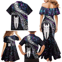 New Zealand Aotearoa Family Matching Mermaid Dress and Hawaiian Shirt Maori Hei Rehua Paua Shell Glitter Purple LT05 - Polynesian Pride