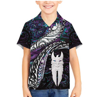 New Zealand Aotearoa Family Matching Mermaid Dress and Hawaiian Shirt Maori Hei Rehua Paua Shell Glitter Purple LT05 Son's Shirt Purple - Polynesian Pride