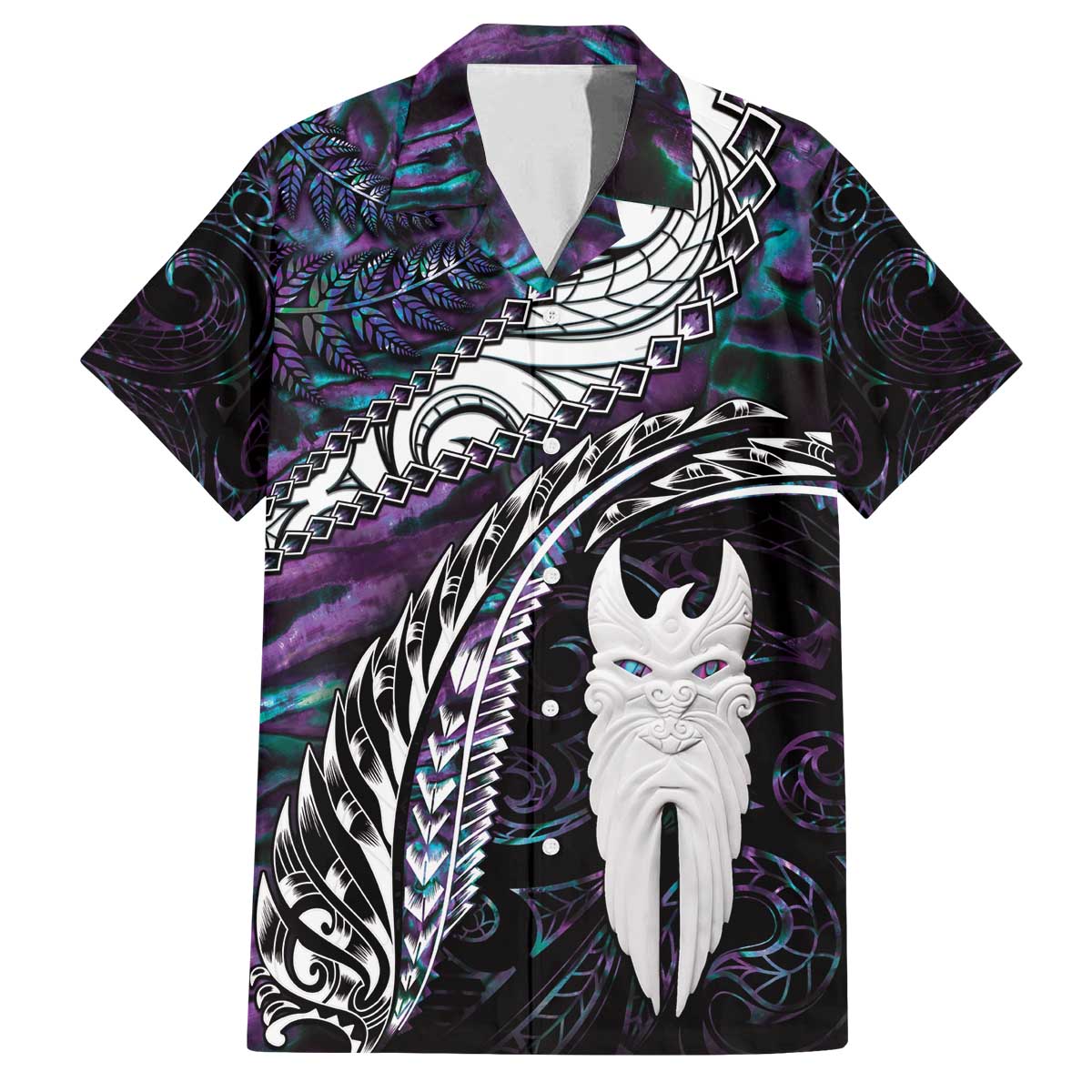 New Zealand Aotearoa Family Matching Off The Shoulder Long Sleeve Dress and Hawaiian Shirt Maori Hei Rehua Paua Shell Glitter Purple LT05 Dad's Shirt - Short Sleeve Purple - Polynesian Pride