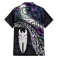 New Zealand Aotearoa Family Matching Off The Shoulder Long Sleeve Dress and Hawaiian Shirt Maori Hei Rehua Paua Shell Glitter Purple LT05 - Polynesian Pride