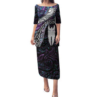 New Zealand Aotearoa Family Matching Puletasi and Hawaiian Shirt Maori Hei Rehua Paua Shell Glitter Purple LT05 Mom's Dress Purple - Polynesian Pride