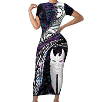 New Zealand Aotearoa Family Matching Short Sleeve Bodycon Dress and Hawaiian Shirt Maori Hei Rehua Paua Shell Glitter Purple LT05 Mom's Dress Purple - Polynesian Pride