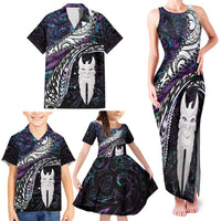 New Zealand Aotearoa Family Matching Tank Maxi Dress and Hawaiian Shirt Maori Hei Rehua Paua Shell Glitter Purple LT05 - Polynesian Pride
