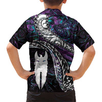 New Zealand Aotearoa Kid Hawaiian Shirt Maori Hei Rehua Paua Shell Glitter Purple LT05 - Polynesian Pride