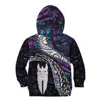 New Zealand Aotearoa Kid Hoodie Maori Hei Rehua Paua Shell Glitter Purple LT05 - Polynesian Pride